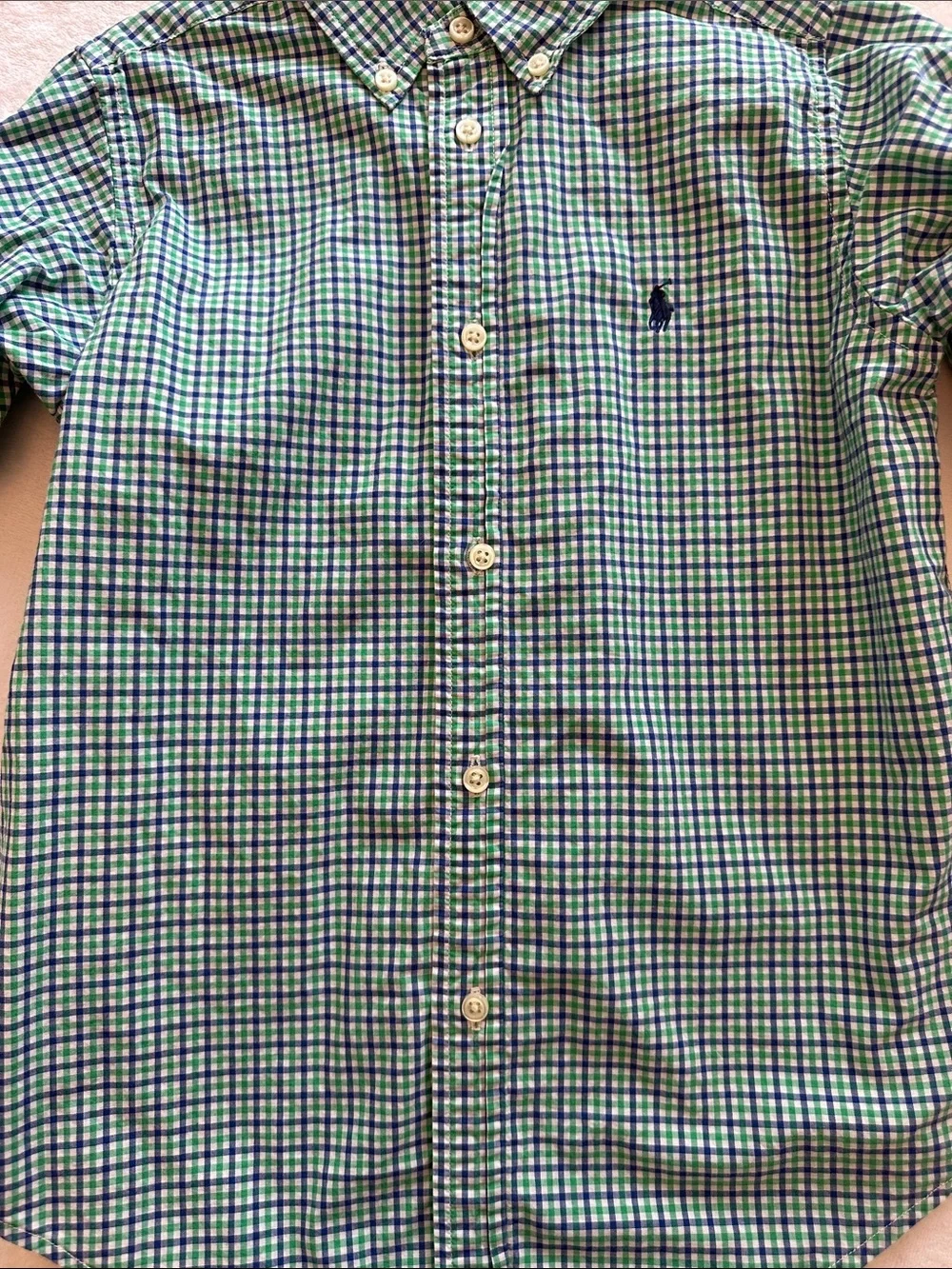 Ralph Lauren Boys Green and Blue Check Button-Down Shirt- Size 6